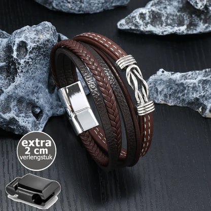 KHRONOX® Armband, Armband Heren, Natuurstenen, Armbanden, Leren Armband Heren, Leren Armband, Leren Armbanden, Armbandje, Kunstleer, Mannen, Magnetische Sluiting, + 2 CM Verlengstuk, Verjaardag, Vaderdag, Valentijnsdag, Cadeautje