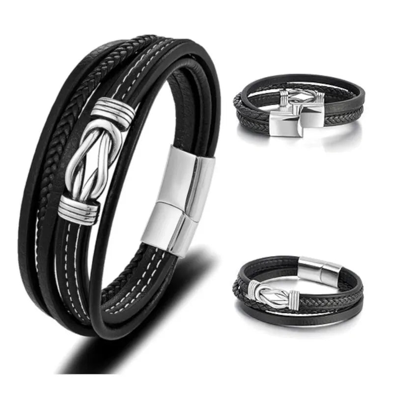 KHRONOX® Armband, Armband Heren, Natuurstenen, Armbanden, Leren Armband Heren, Leren Armband, Leren Armbanden, Armbandje, Kunstleer, Mannen, Magnetische Sluiting, + 2 CM Verlengstuk, Verjaardag, Vaderdag, Valentijnsdag, Cadeautje