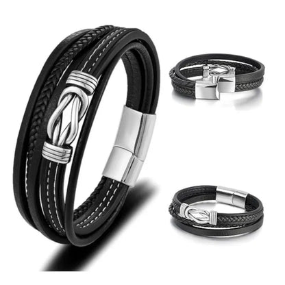 KHRONOX® Armband, Armband Heren, Natuurstenen, Armbanden, Leren Armband Heren, Leren Armband, Leren Armbanden, Armbandje, Kunstleer, Mannen, Magnetische Sluiting, + 2 CM Verlengstuk, Verjaardag, Vaderdag, Valentijnsdag, Cadeautje
