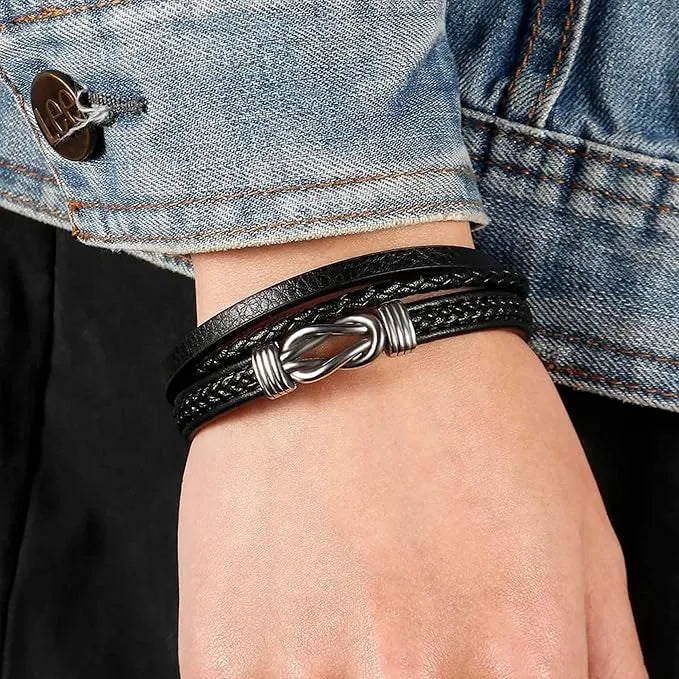 KHRONOX® Armband, Armband Heren, Natuurstenen, Armbanden, Leren Armband Heren, Leren Armband, Leren Armbanden, Armbandje, Kunstleer, Mannen, Magnetische Sluiting, + 2 CM Verlengstuk, Verjaardag, Vaderdag, Valentijnsdag, Cadeautje