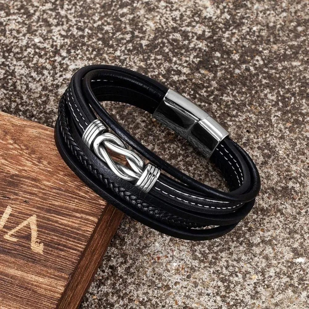KHRONOX® Armband, Armband Heren, Natuurstenen, Armbanden, Leren Armband Heren, Leren Armband, Leren Armbanden, Armbandje, Kunstleer, Mannen, Magnetische Sluiting, + 2 CM Verlengstuk, Verjaardag, Vaderdag, Valentijnsdag, Cadeautje