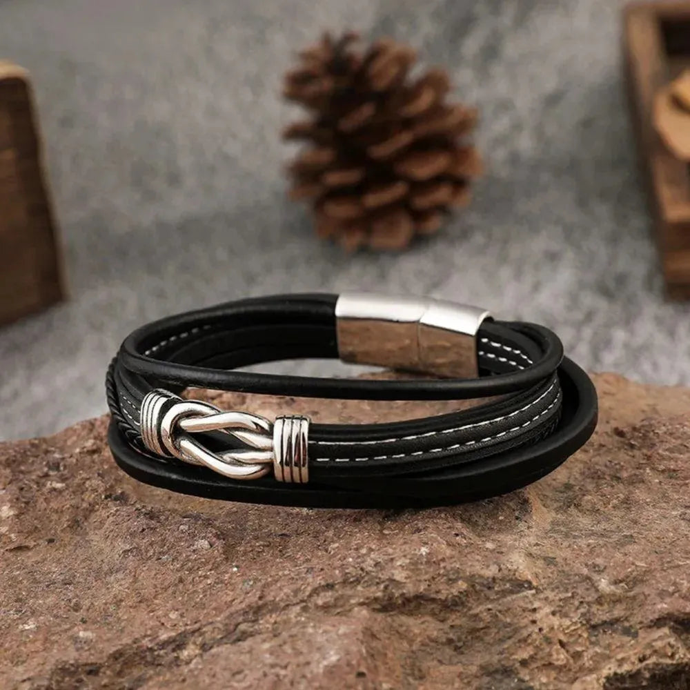 KHRONOX® Armband, Armband Heren, Natuurstenen, Armbanden, Leren Armband Heren, Leren Armband, Leren Armbanden, Armbandje, Kunstleer, Mannen, Magnetische Sluiting, + 2 CM Verlengstuk, Verjaardag, Vaderdag, Valentijnsdag, Cadeautje