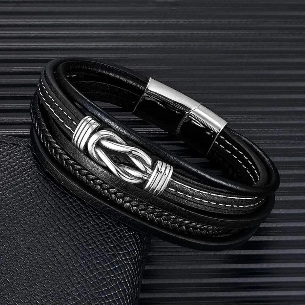 KHRONOX® Armband, Armband Heren, Natuurstenen, Armbanden, Leren Armband Heren, Leren Armband, Leren Armbanden, Armbandje, Kunstleer, Mannen, Magnetische Sluiting, + 2 CM Verlengstuk, Verjaardag, Vaderdag, Valentijnsdag, Cadeautje