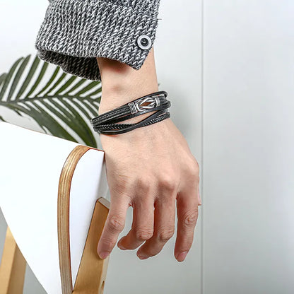 KHRONOX® Armband, Armband Heren, Natuurstenen, Armbanden, Leren Armband Heren, Leren Armband, Leren Armbanden, Armbandje, Kunstleer, Mannen, Magnetische Sluiting, + 2 CM Verlengstuk, Verjaardag, Vaderdag, Valentijnsdag, Cadeautje