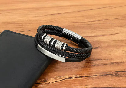 Armband, Armband Heren, Roestvrij Staal, Armbanden, Leren Armband Heren, Leren Armband, Leren Armbanden, Armbandje, Kunstleer, Mannen, Magnetische Sluiting, + 2 CM Verlengstuk, Verjaardag, Vaderdag Valentijnsdag, Cadeautje