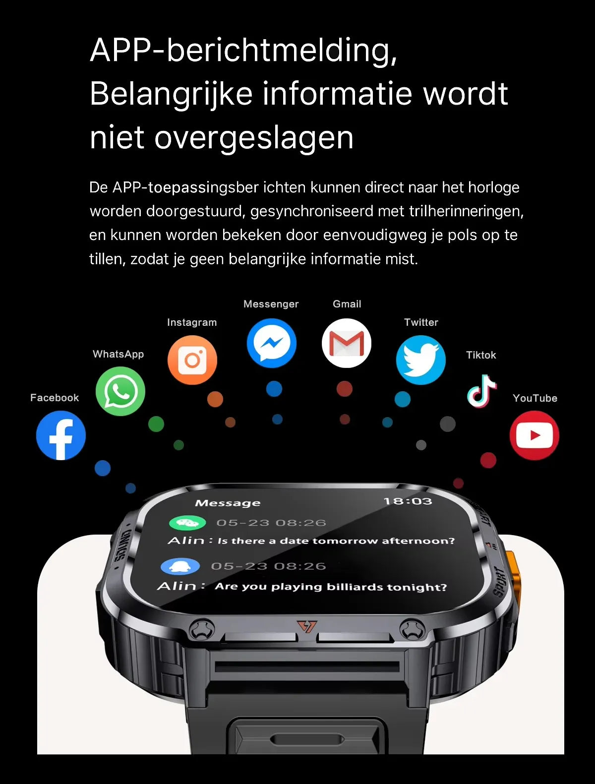 Smartwatch Dames en Heren, Horloge, Smartwatch Bluetooth, Sporthorloge, Horloge Heren en Dames, Activity Tracker, IPS Scherm, WATERDICHT, 30 Dagen Batterij, Smartwatches geschikt voor IOS, Android