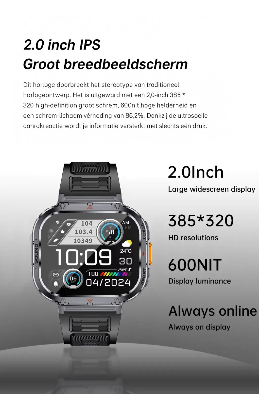 Smartwatch Dames en Heren, Horloge, Smartwatch Bluetooth, Sporthorloge, Horloge Heren en Dames, Activity Tracker, IPS Scherm, WATERDICHT, 30 Dagen Batterij, Smartwatches geschikt voor IOS, Android