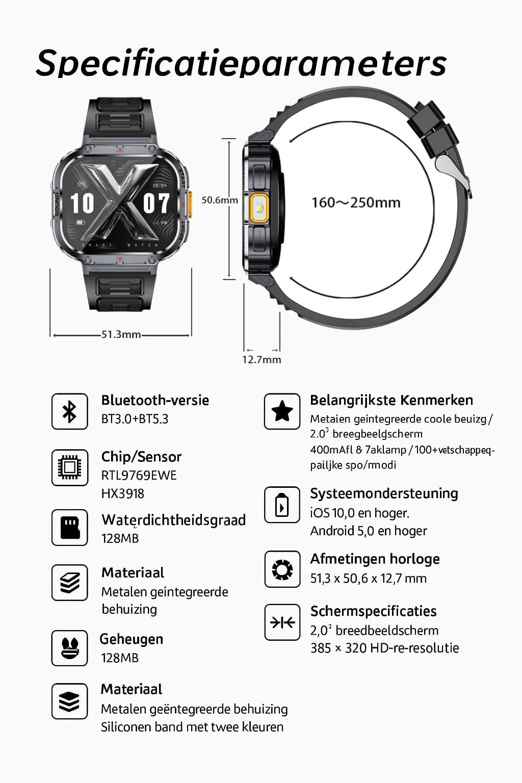 Smartwatch Dames en Heren, Horloge, Smartwatch Bluetooth, Sporthorloge, Horloge Heren en Dames, Activity Tracker, IPS Scherm, WATERDICHT, 30 Dagen Batterij, Smartwatches geschikt voor IOS, Android