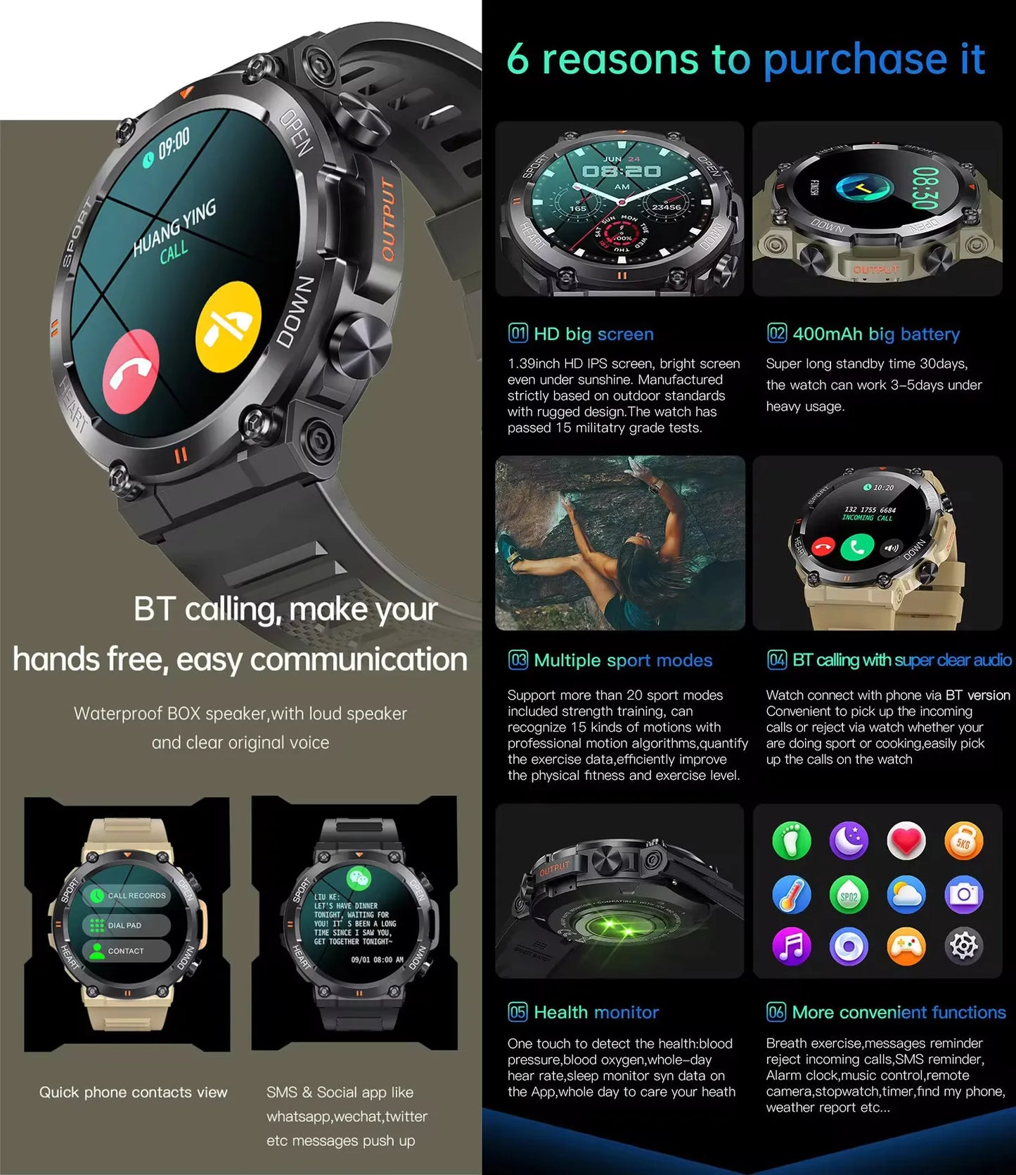 Smartwatch Dames en Heren, Horloge, Smartwatch Bluetooth, Sporthorloge, Horloge Heren en Dames, Activity Tracker, IPS Scherm, WATERDICHT, 30 Dagen Batterij, Smartwatches geschikt voor IOS, Android
