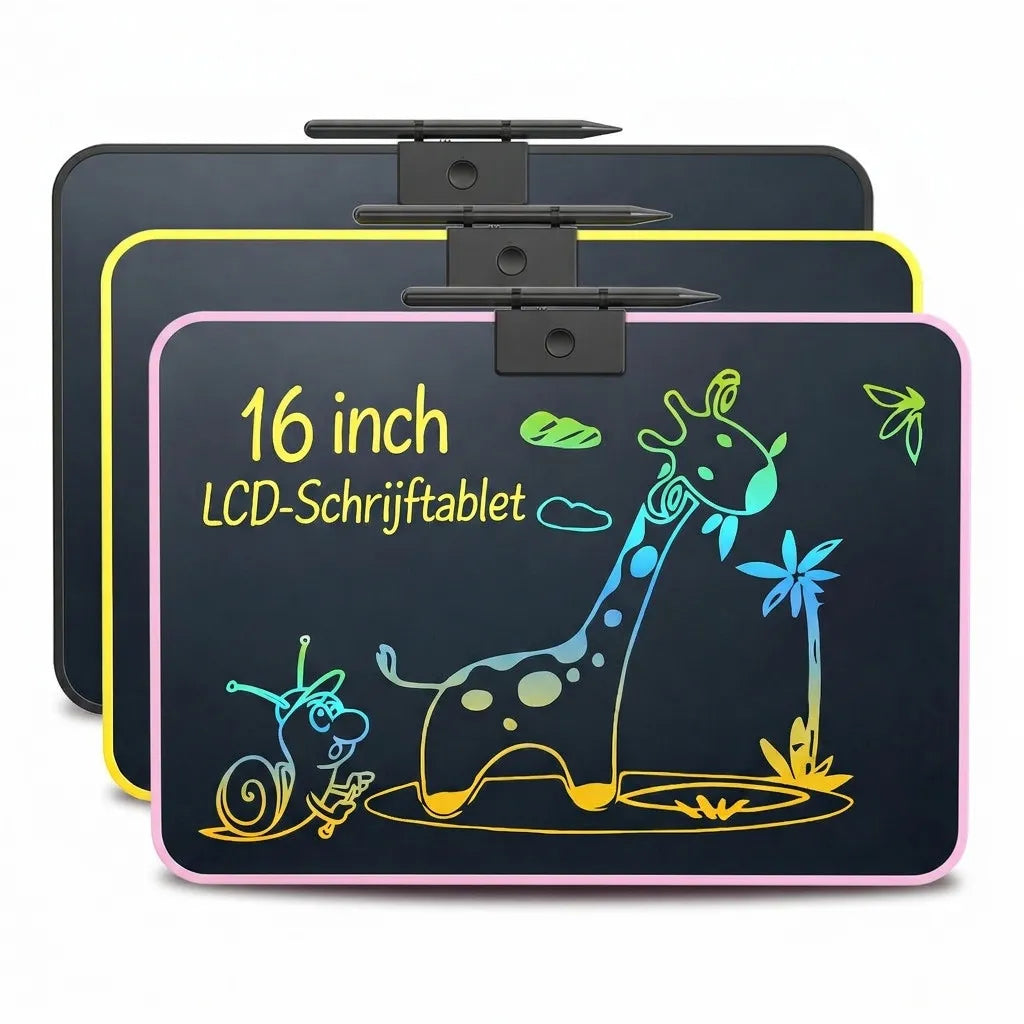 KHRONOX® Tekentablet, Tekenbord, 16 İnch, Tekentablet Kinderen, Tekenbord Kinderen, Tekentablet Voor Kinderen, LCD Tekentablet, USB Oplaadbaar Tekentablet, Groot 16 İnch Scherm, Kinderspeelgoed, Kleine Cadeautje, Kerstcadeau, Verjaardagcadeau