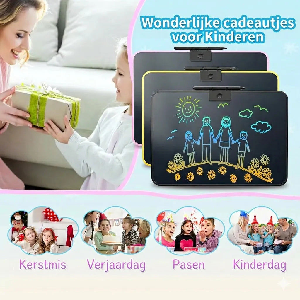 KHRONOX® Tekentablet, Tekenbord, 16 İnch, Tekentablet Kinderen, Tekenbord Kinderen, Tekentablet Voor Kinderen, LCD Tekentablet, USB Oplaadbaar Tekentablet, Groot 16 İnch Scherm, Kinderspeelgoed, Kleine Cadeautje, Kerstcadeau, Verjaardagcadeau